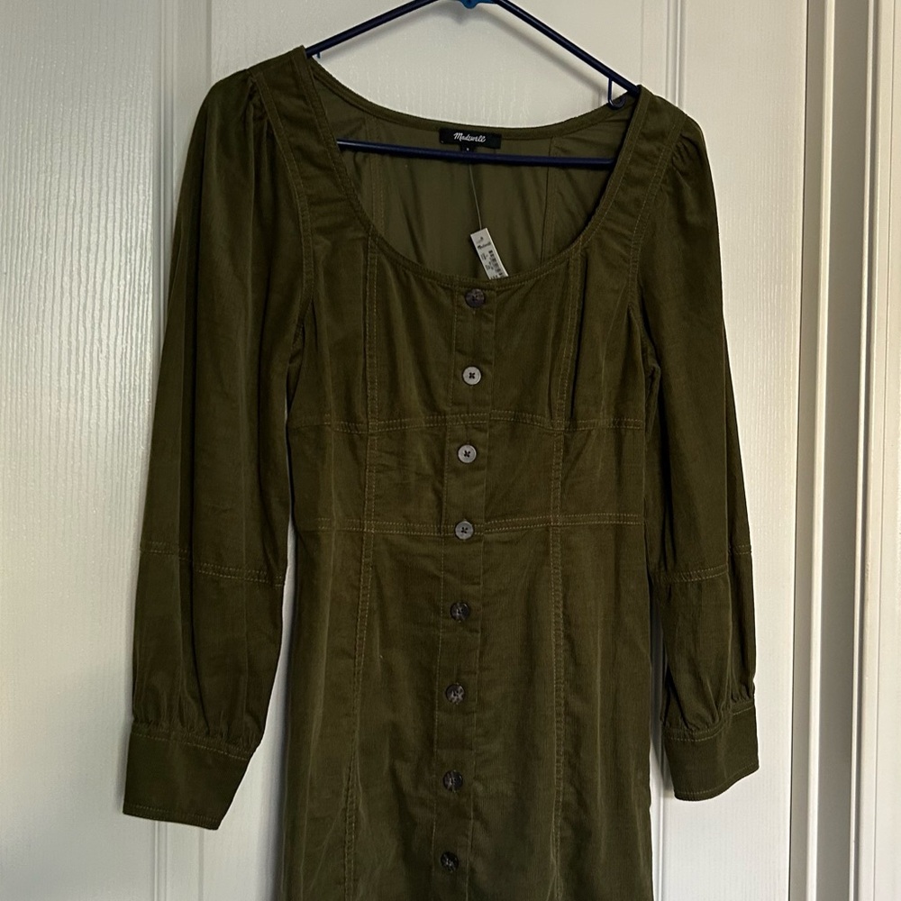 Madewell Olive Green Button-Detail mini Dress